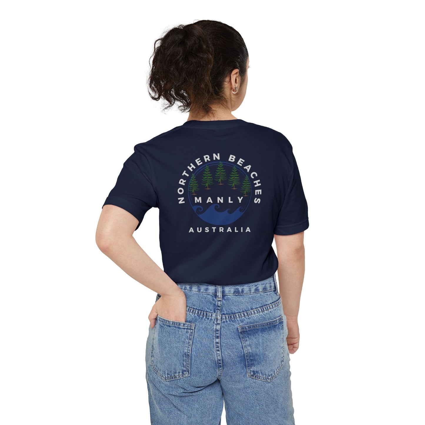 "The Westwood" Northern Beaches custom design different front and back logo, Pocket T-shirt - Casual, Nature-Inspired Wear