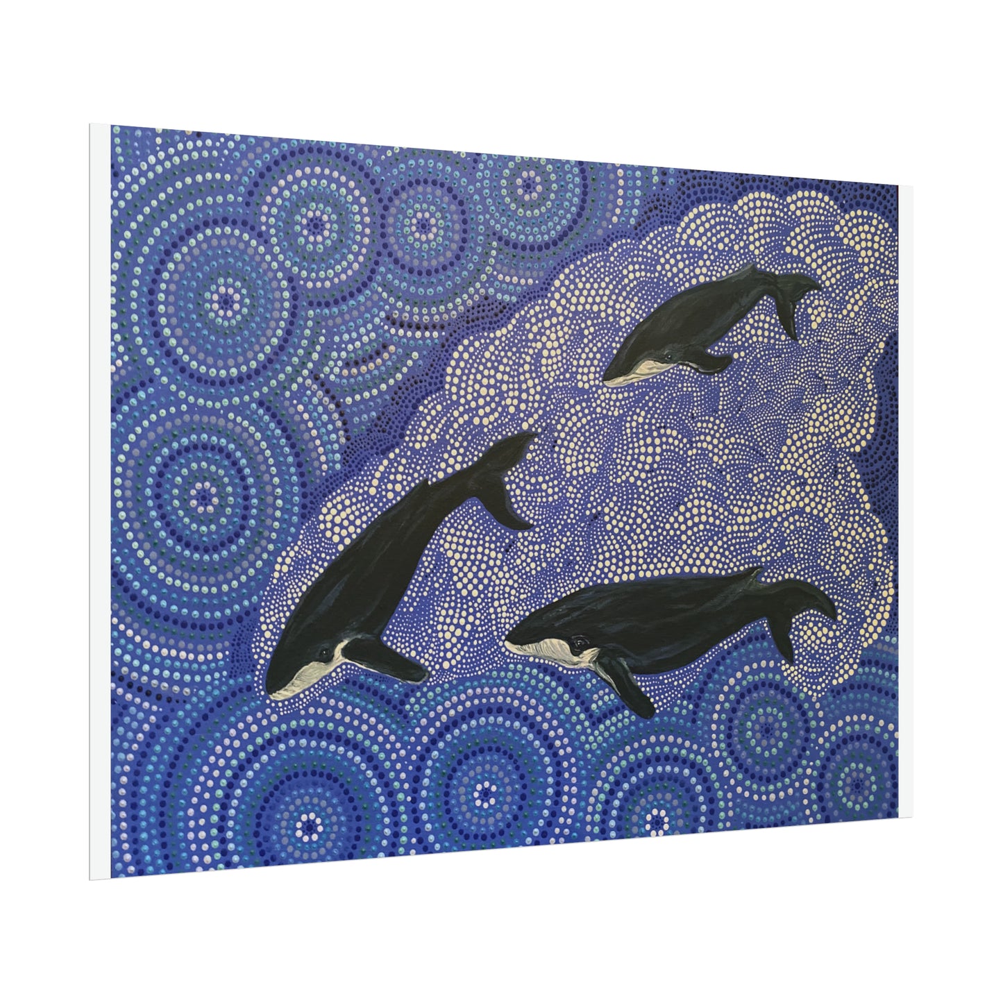 Three Whales at Long Reef Artist Kim's Dot Paintings Rolled Poster
