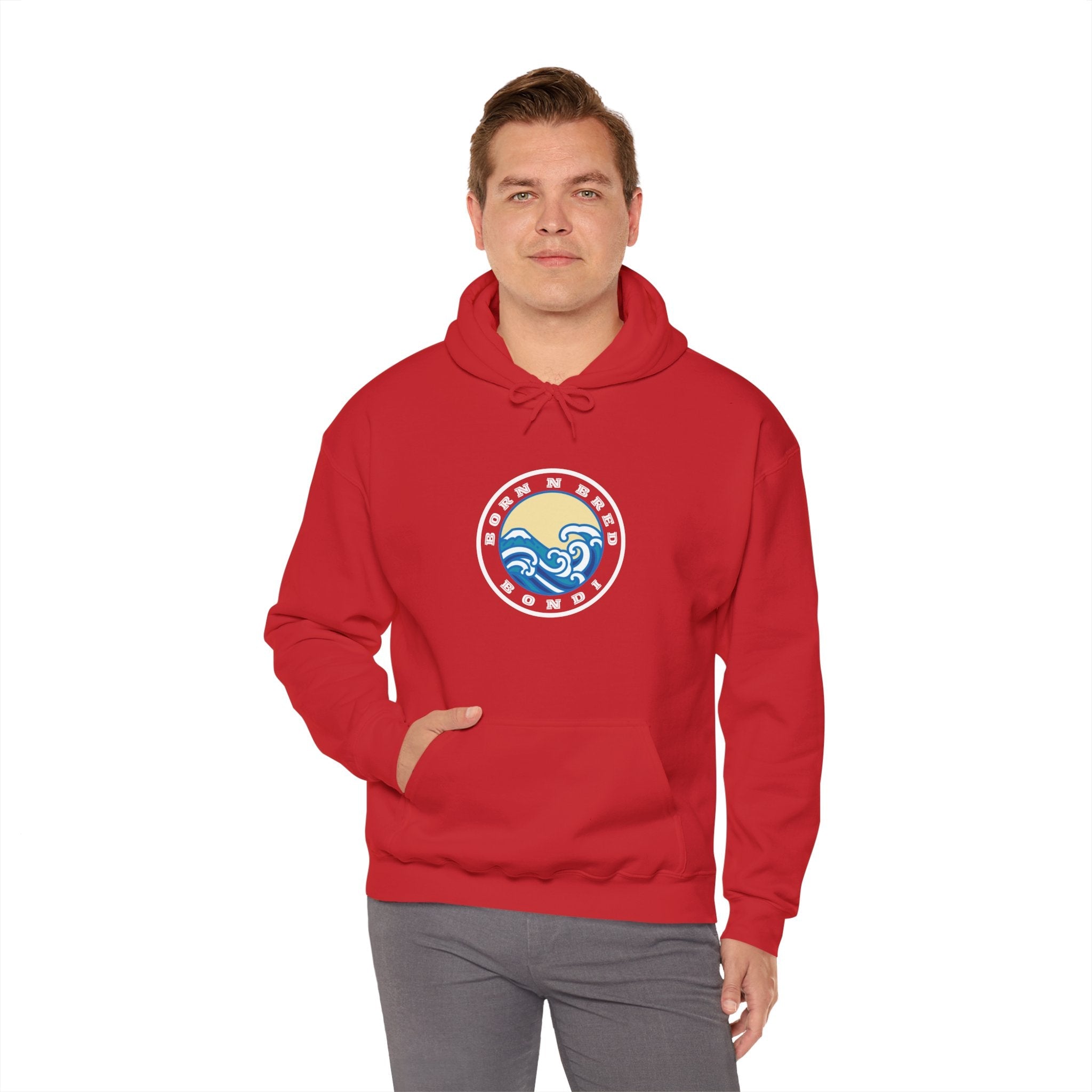 Hoodie with free Canva custom design logo front back Bondi bnb/Bilgola 
