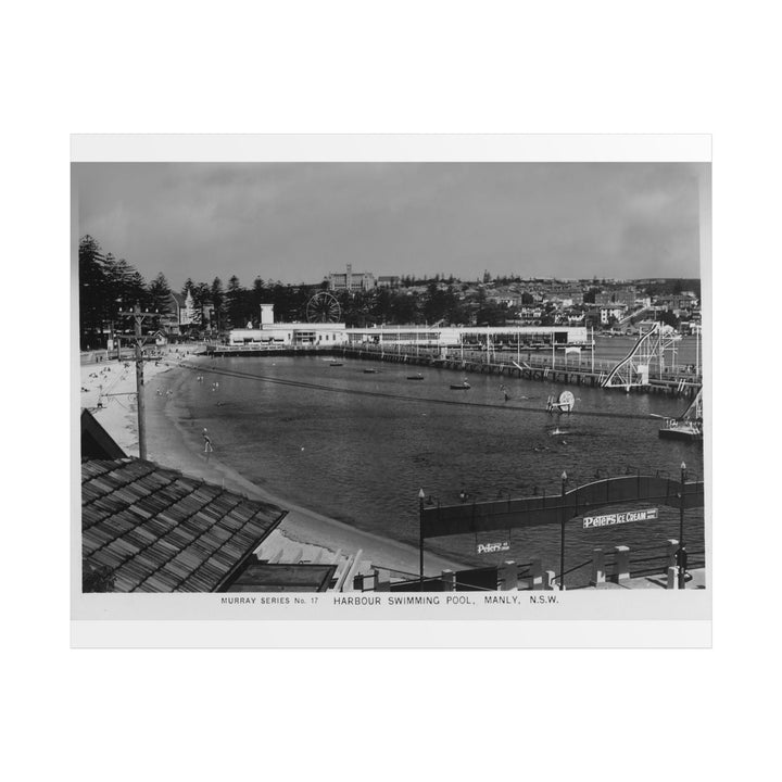 Manly Harbour Pool and Promenade Black & White Vintage Poster Prints 
