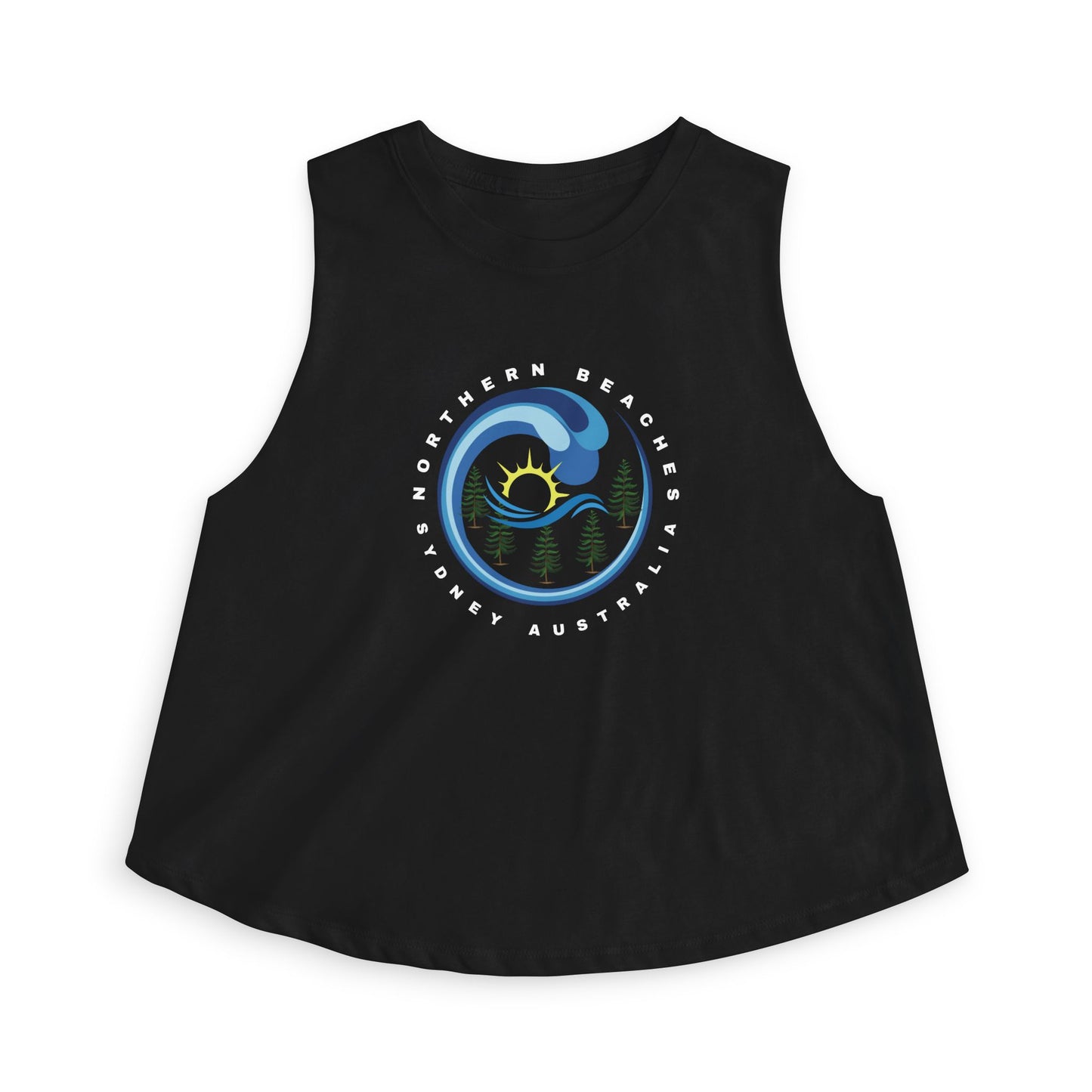 Lost Manly custom logo edition Northern Beaches Wave Crop Top – Women's Coastal Surf Graphic Tank - US Orders - Lost Manly Shop