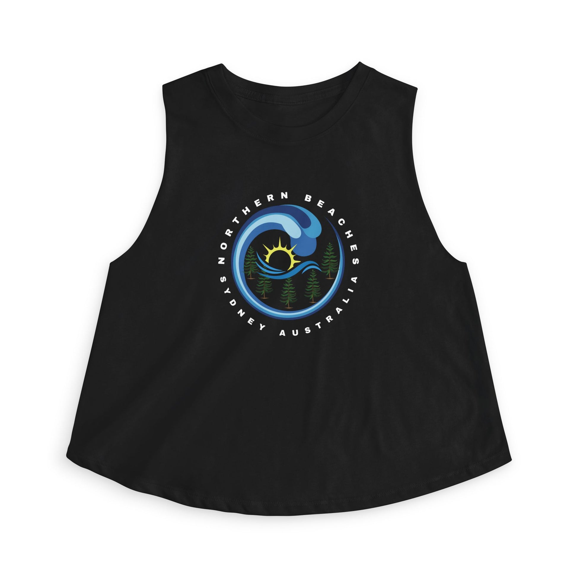 Lost Manly custom logo edition Northern Beaches Wave Crop Top – Women's Coastal Surf Graphic Tank - US Orders - Lost Manly Shop