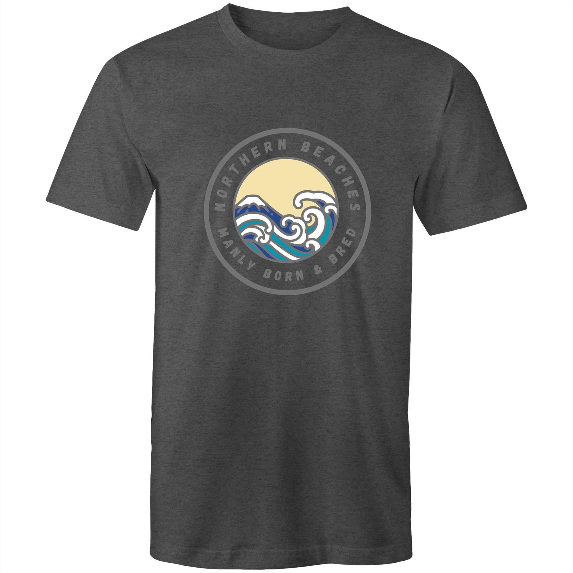 AS Colour Staple - Mens T-Shirt Northern Beaches Manly Born & Bred logo front grey font - Lost Manly Shop