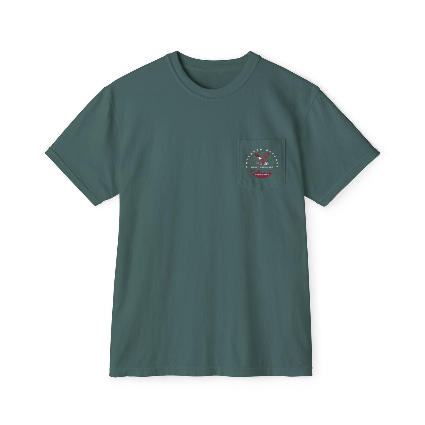 "The Westwood" Northern Beaches custom design front and back logo on Garment-Dyed Pocket T-Shirt for Nature Lovers