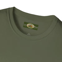 Collaroy custom logo front and sleeve. Lost Manly label. Unisex Soft style T-Shirt Printify