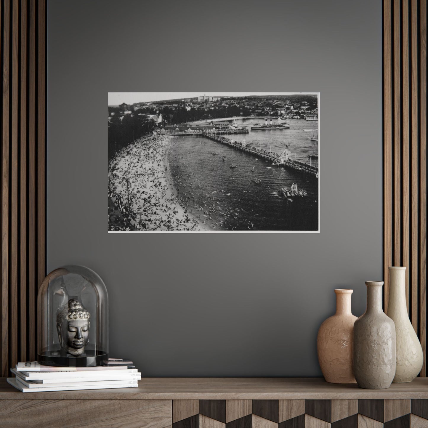 Vintage Black and White Manly Harbour Pool 1955 Poster - Lost Manly Shop