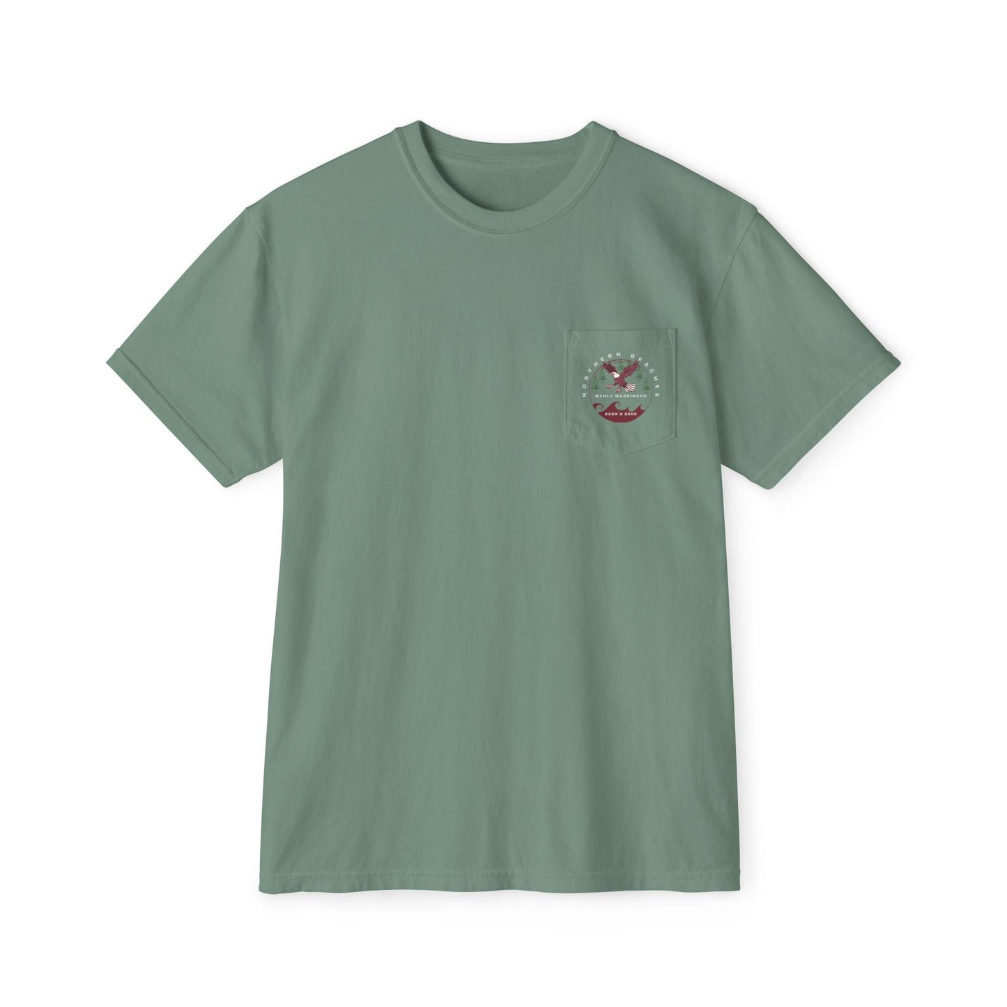 "The Westwood" Northern Beaches custom design front and back logo on Garment-Dyed Pocket T-Shirt for Nature Lovers