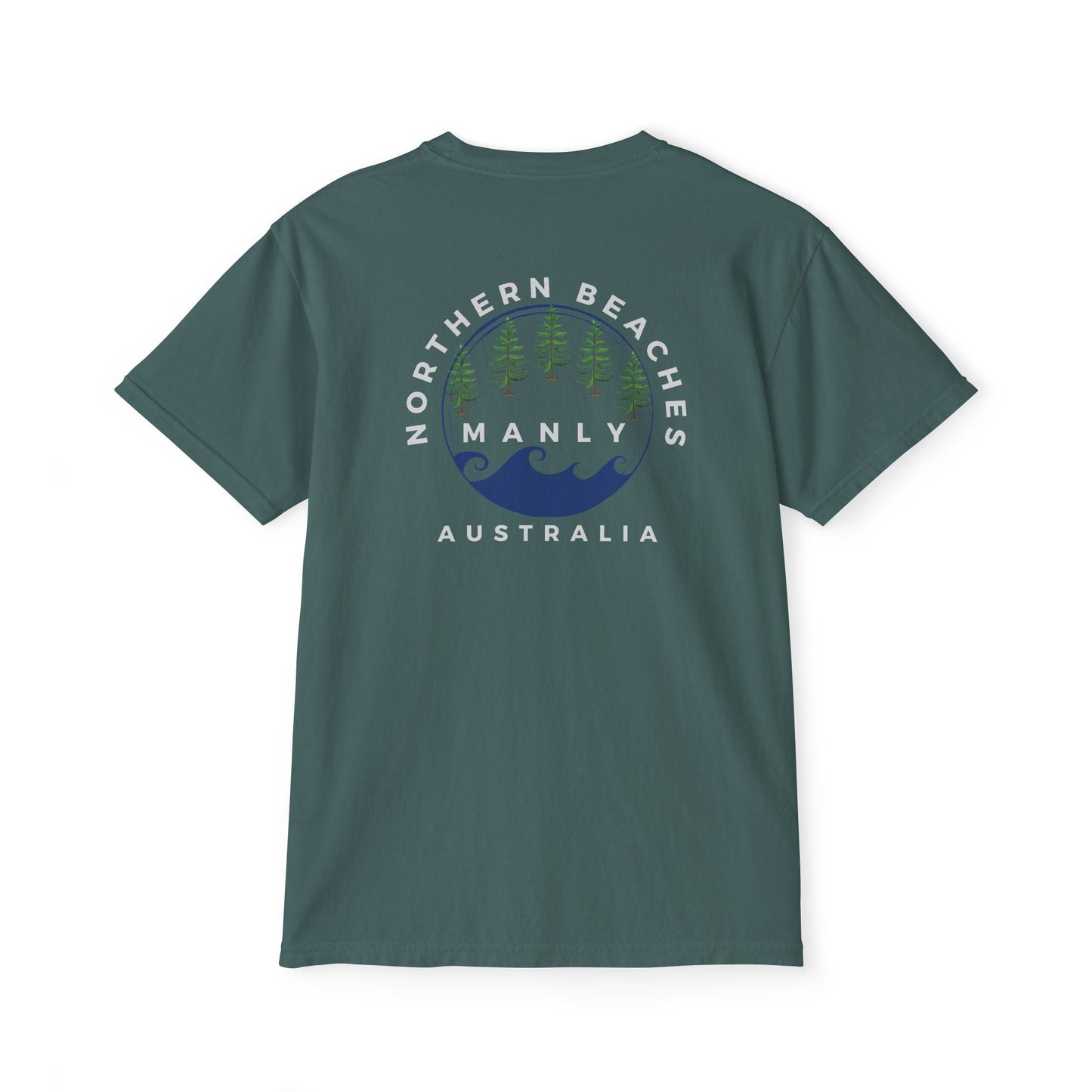 "The Westwood" Northern Beaches custom design front and back logo on Garment-Dyed Pocket T-Shirt for Nature Lovers