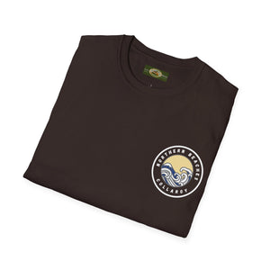Collaroy custom logo front and sleeve. Lost Manly label. Unisex Soft style T-Shirt Printify