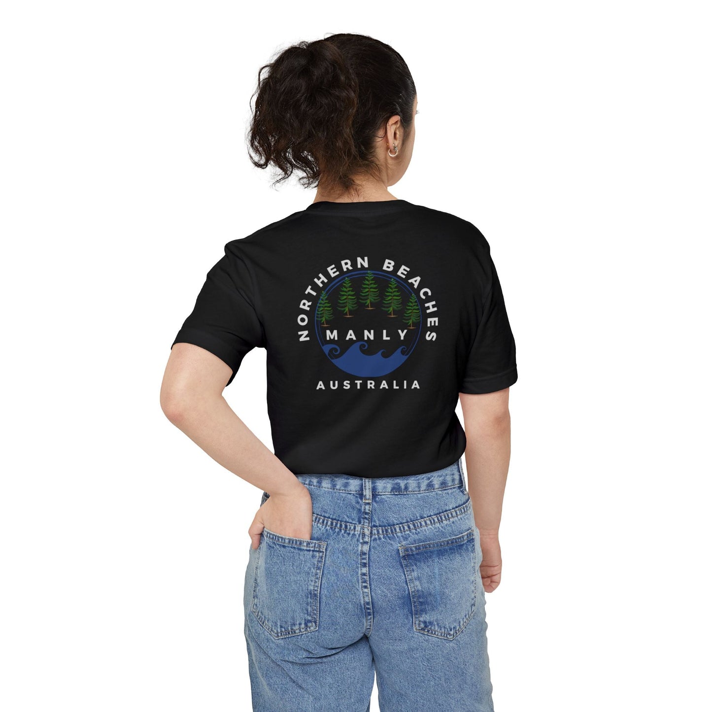 "The Westwood" Northern Beaches custom design different front and back logo, Pocket T-shirt - Casual, Nature-Inspired Wear