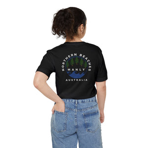 "The Westwood" Northern Beaches custom design different front and back logo, Pocket T-shirt - Casual, Nature-Inspired Wear Printify
