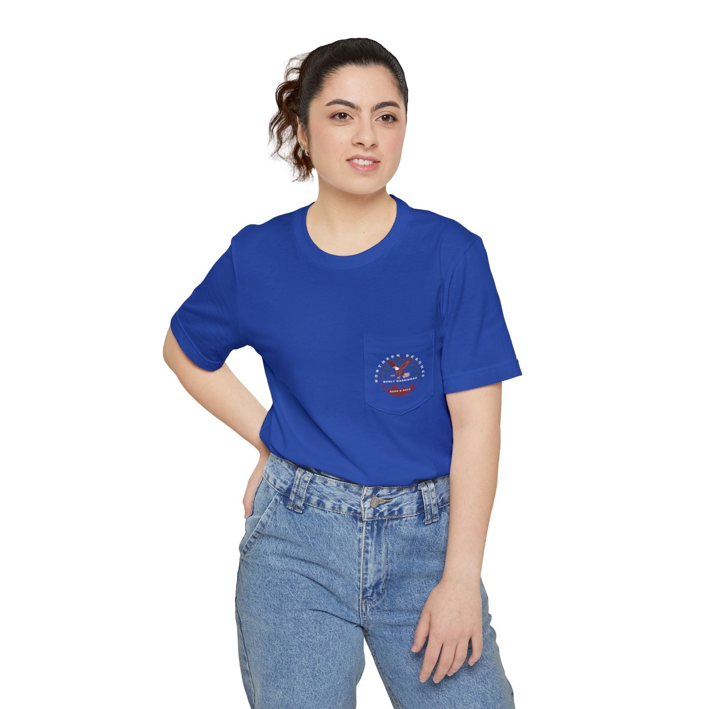 "The Westwood" Northern Beaches custom design different front and back logo, Pocket T-shirt - Casual, Nature-Inspired Wear