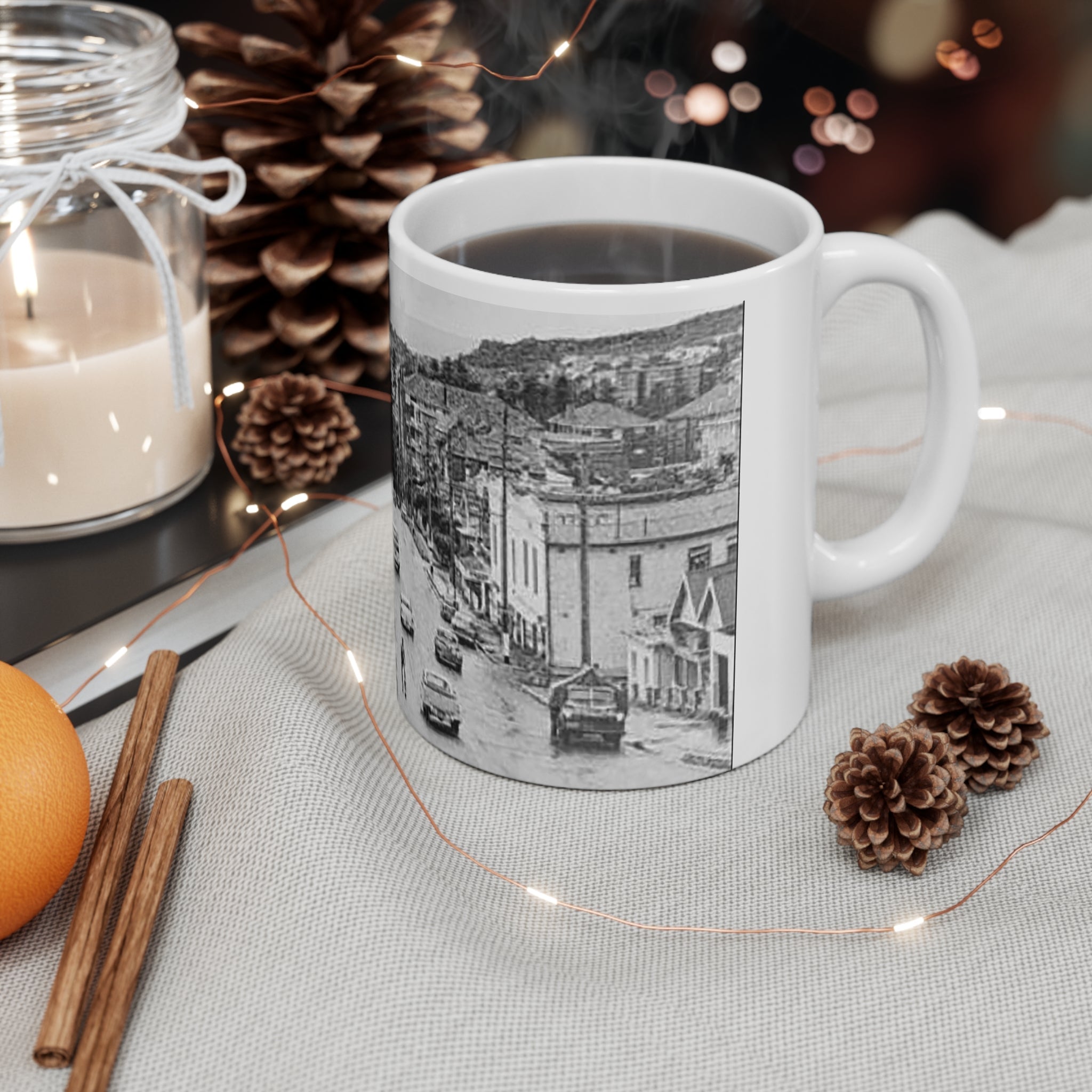 Vintage Scenic White Ceramic Mug - 11oz Coffee Cup for Retro Lovers 