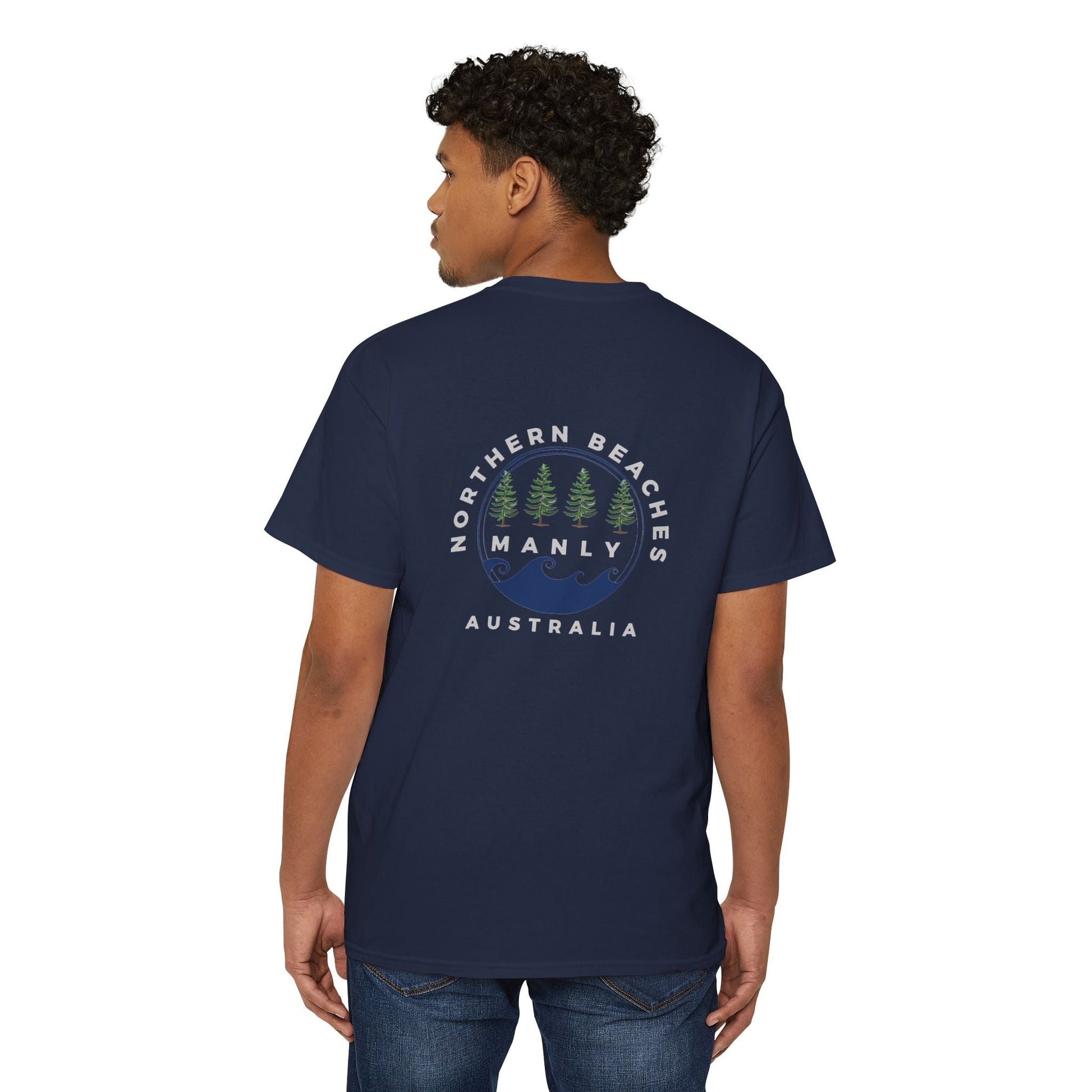 "The Westwood" Northern Beaches custom design different logo front and back Heavy Cotton Pocket Tee Printify