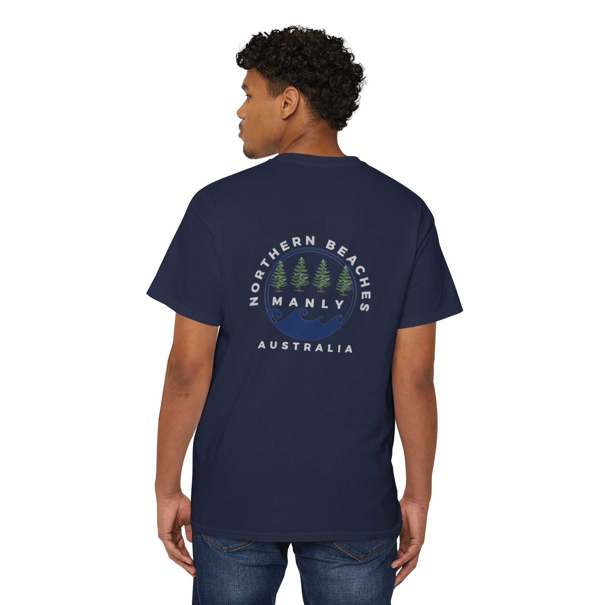 "The Westwood" Northern Beaches custom design different logo front and back Heavy Cotton Pocket Tee Printify