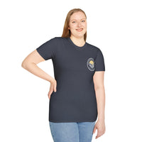 Collaroy custom logo front and sleeve. Lost Manly label. Unisex Soft style T-Shirt Printify