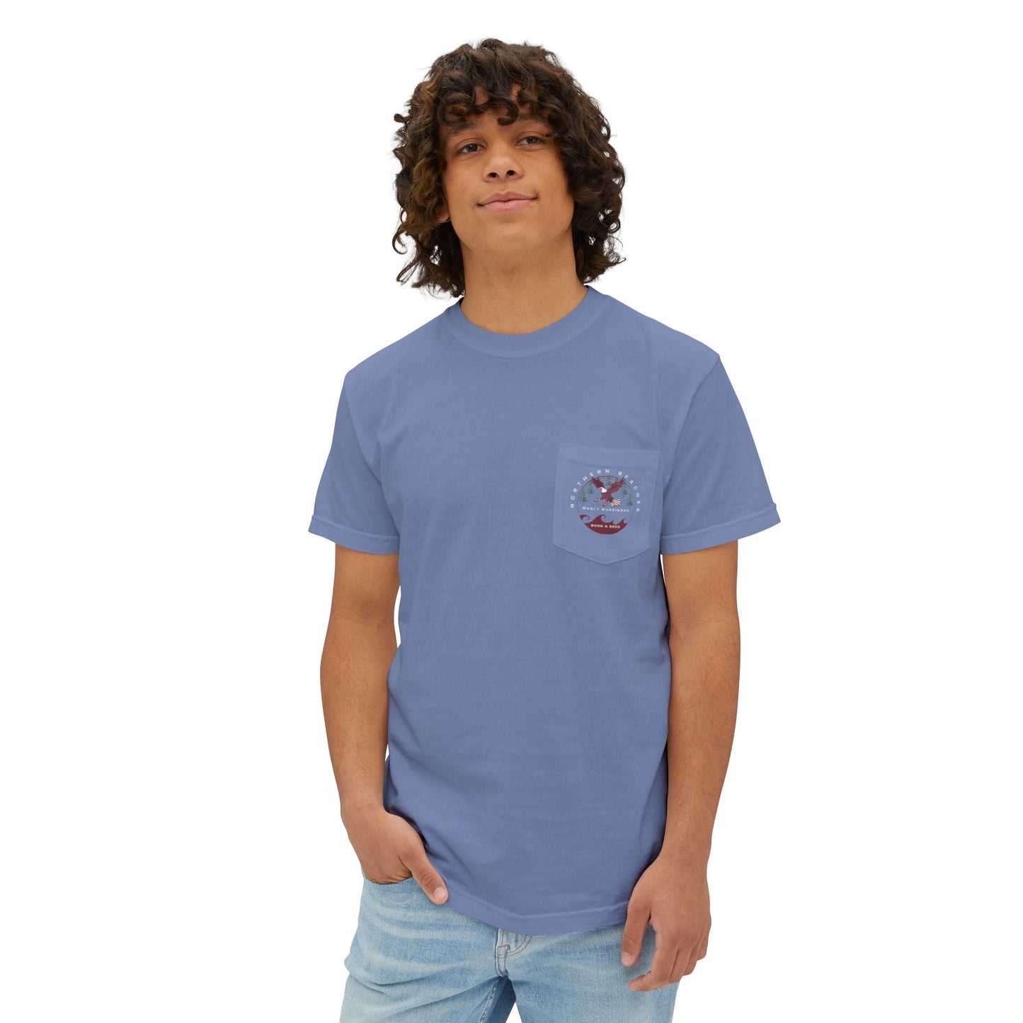 "The Westwood" Northern Beaches custom design front and back logo on Garment-Dyed Pocket T-Shirt for Nature Lovers