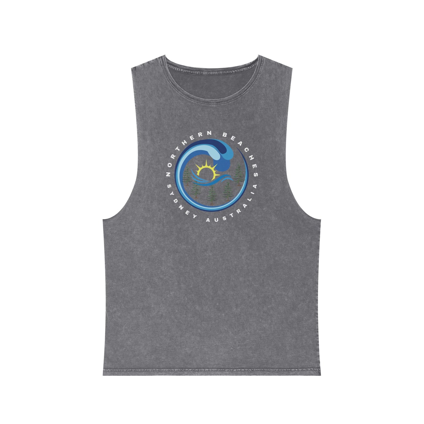 Lost Manly custom logo edition Stonewash Muscle Tank Top — Vintage Black Sleeveless Tee - Lost Manly Shop