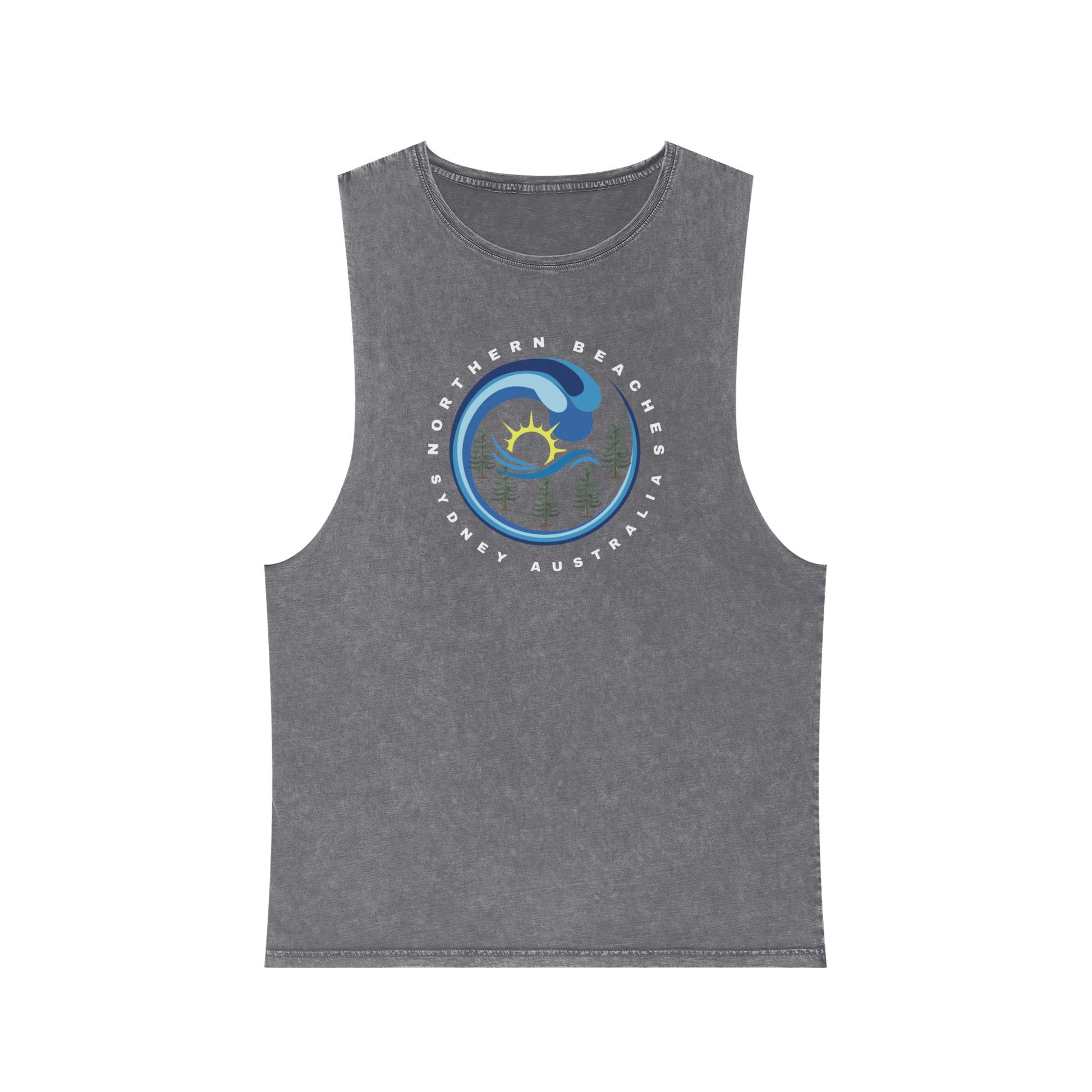Lost Manly custom logo edition Stonewash Muscle Tank Top — Vintage Black Sleeveless Tee - Lost Manly Shop