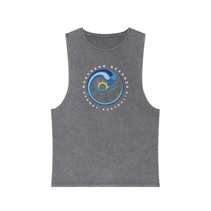 Lost Manly custom logo edition Stonewash Muscle Tank Top — Vintage Black Sleeveless Tee - Lost Manly Shop