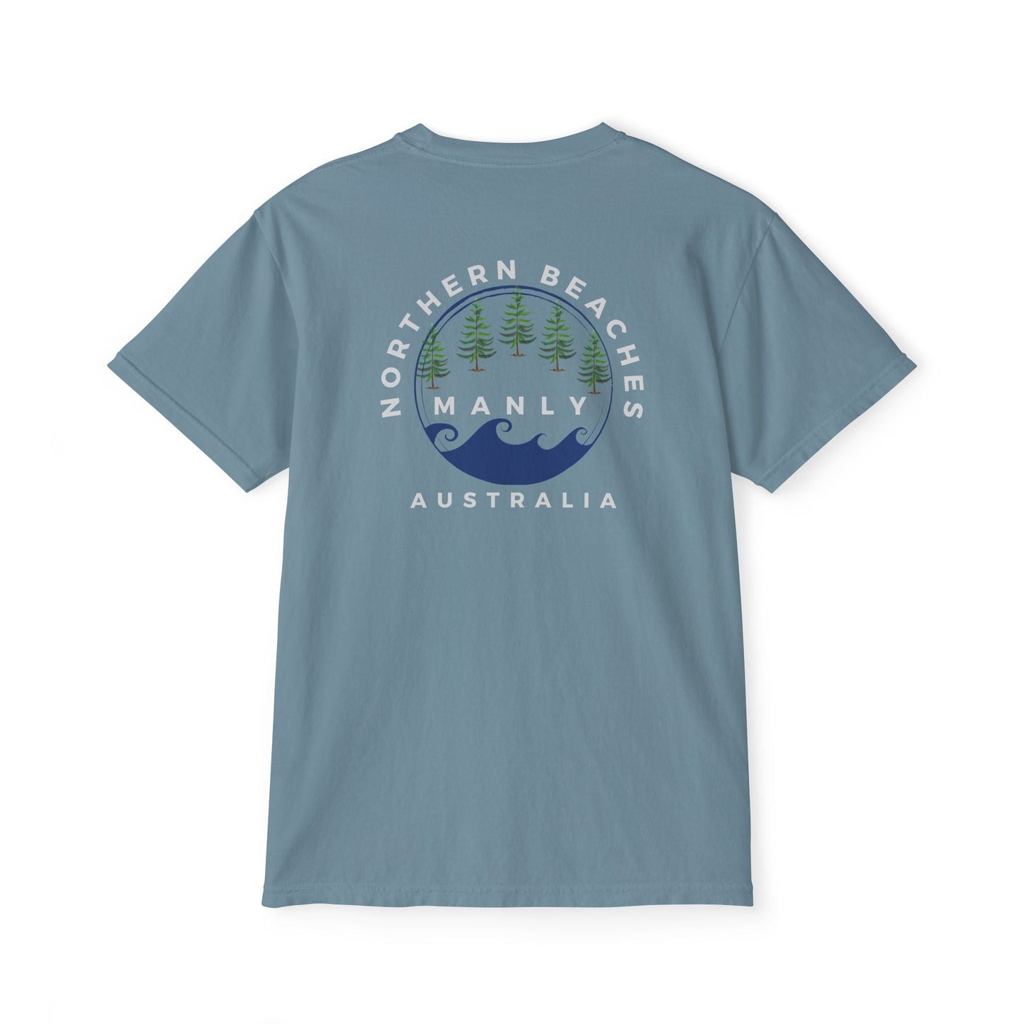 "The Westwood" Northern Beaches custom design front and back logo on Garment-Dyed Pocket T-Shirt for Nature Lovers