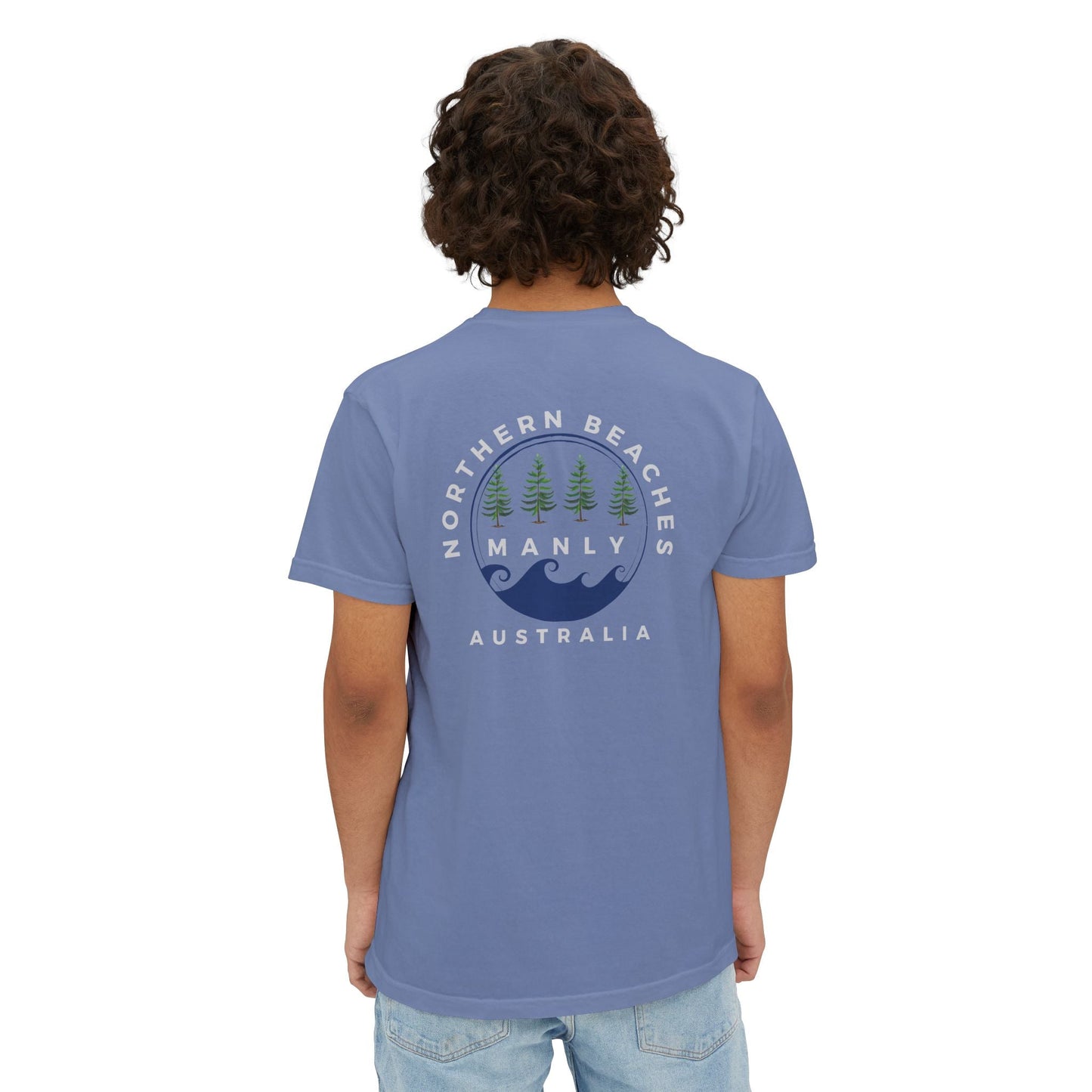 "The Westwood" Northern Beaches custom logo on front and back Pocket T-Shirt - Vintage Style for Beach Lovers