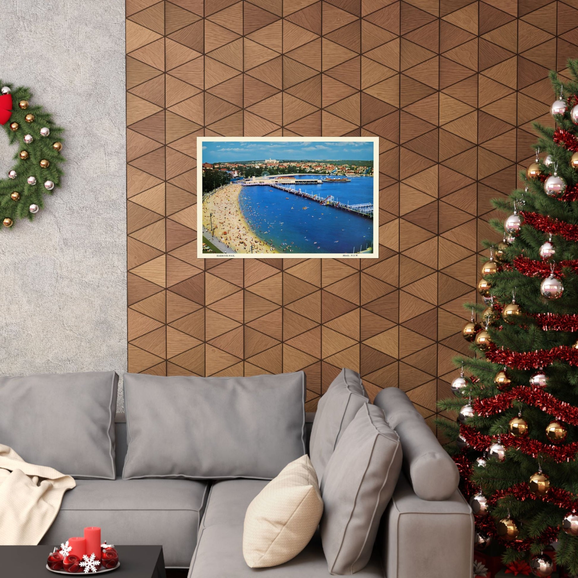 Manly Harbour Pool & Promenade – 1950s Vintage Postcard Poster 