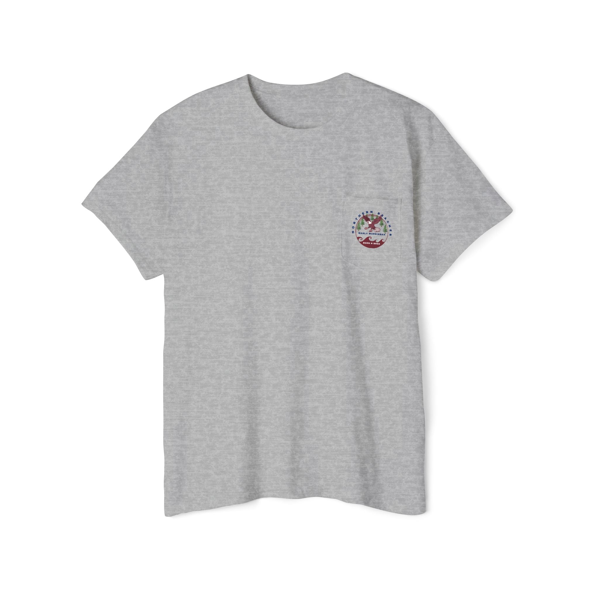 "The Westwood" Northern Beaches custom design different logo front and back Heavy Cotton Pocket Tee Printify