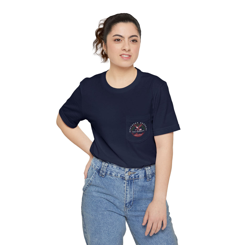"The Westwood" Northern Beaches custom design different front and back logo, Pocket T-shirt - Casual, Nature-Inspired Wear Printify
