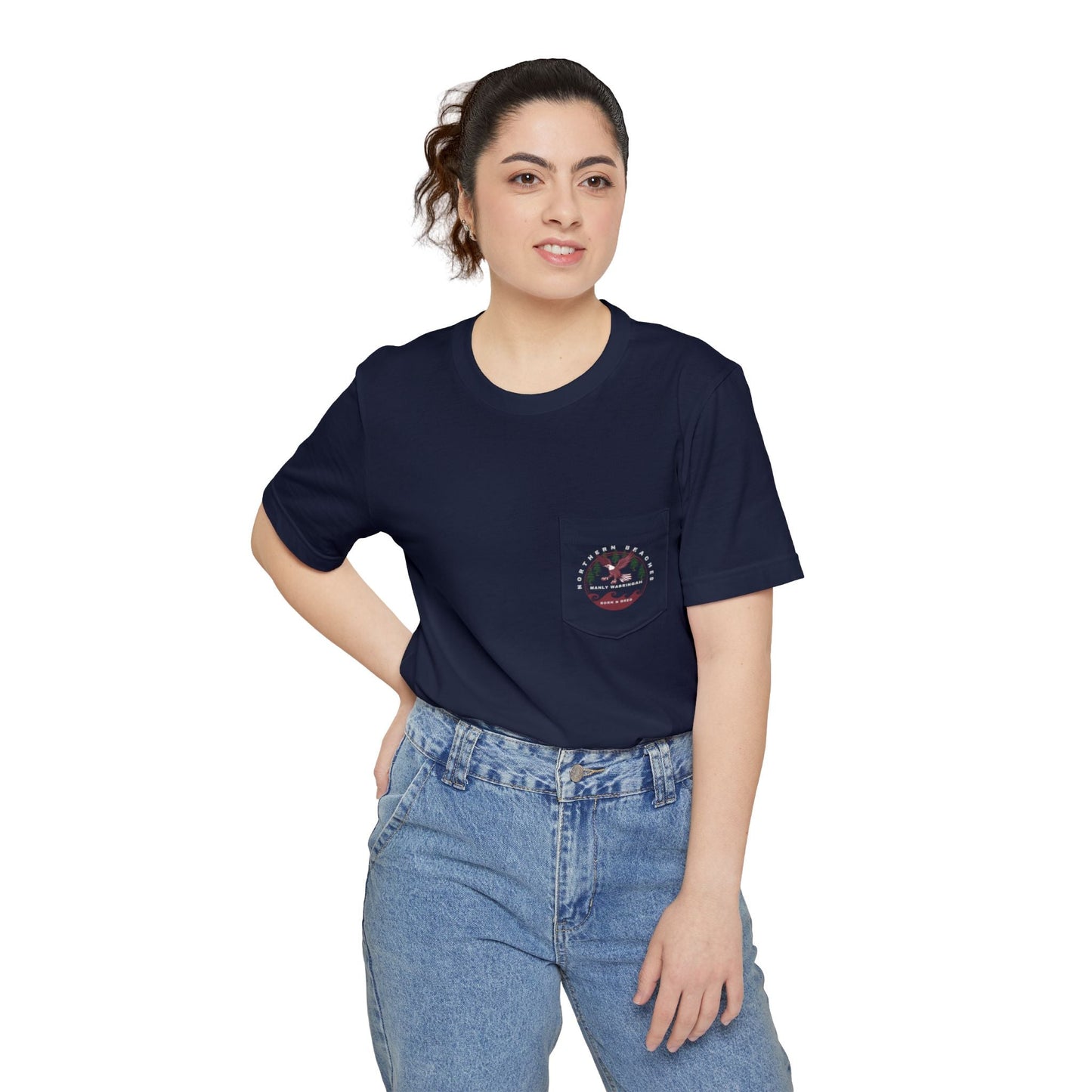 "The Westwood" Northern Beaches custom design different front and back logo, Pocket T-shirt - Casual, Nature-Inspired Wear