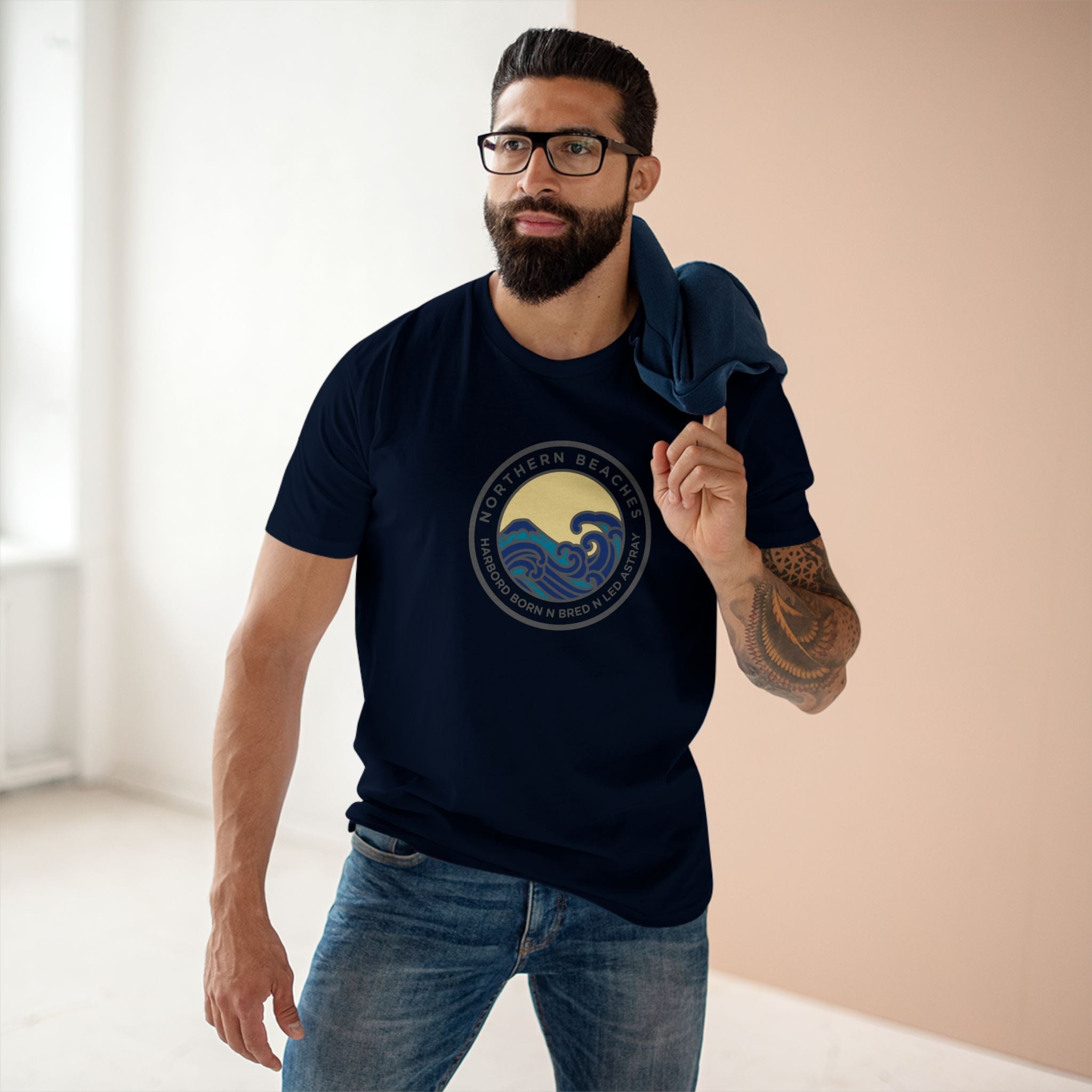 T-Shirt Northern Beaches Harbord Born n Bred n Led Astray Custom Logo Front Printify