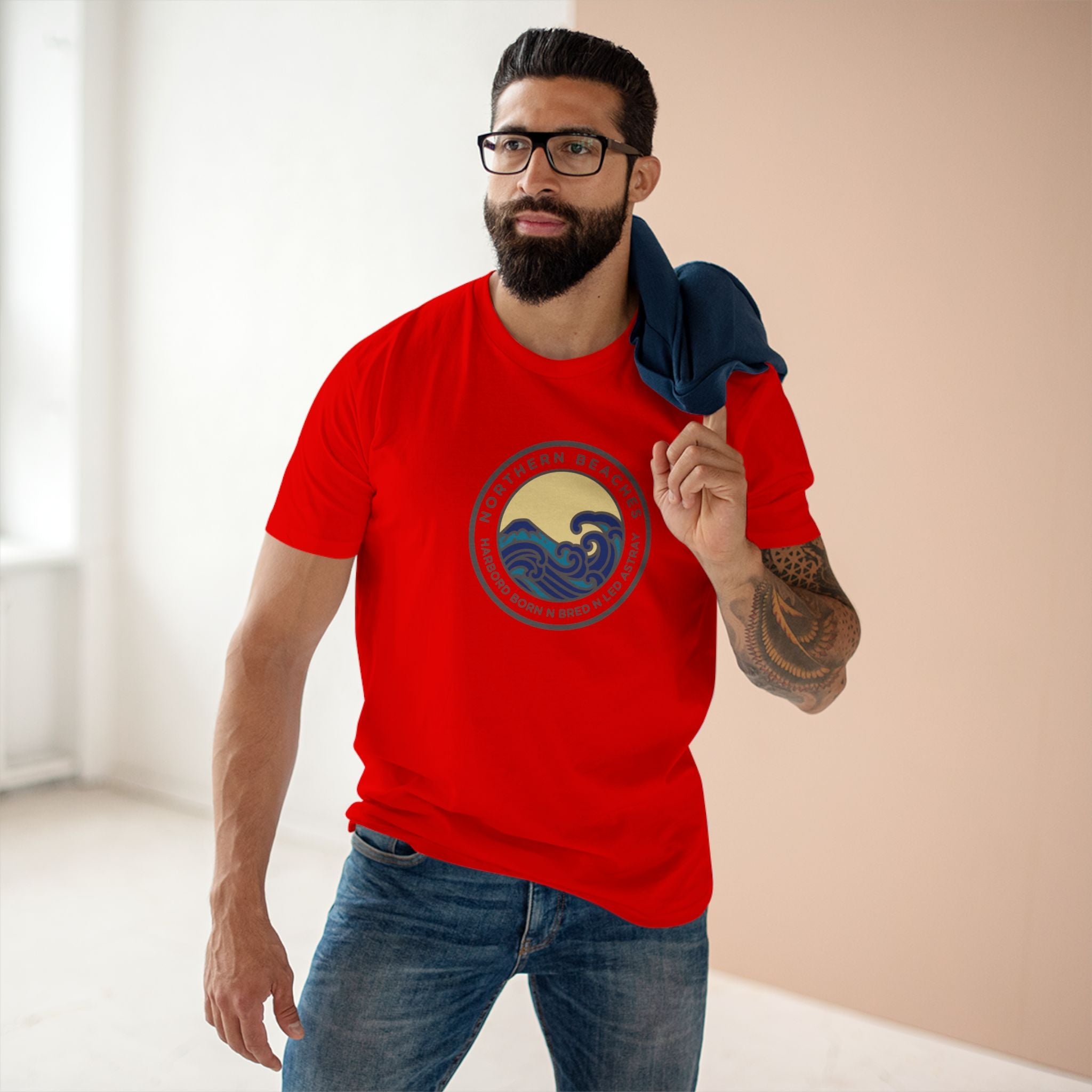 T-Shirt Northern Beaches Harbord Born n Bred n Led Astray Custom Logo Front Printify