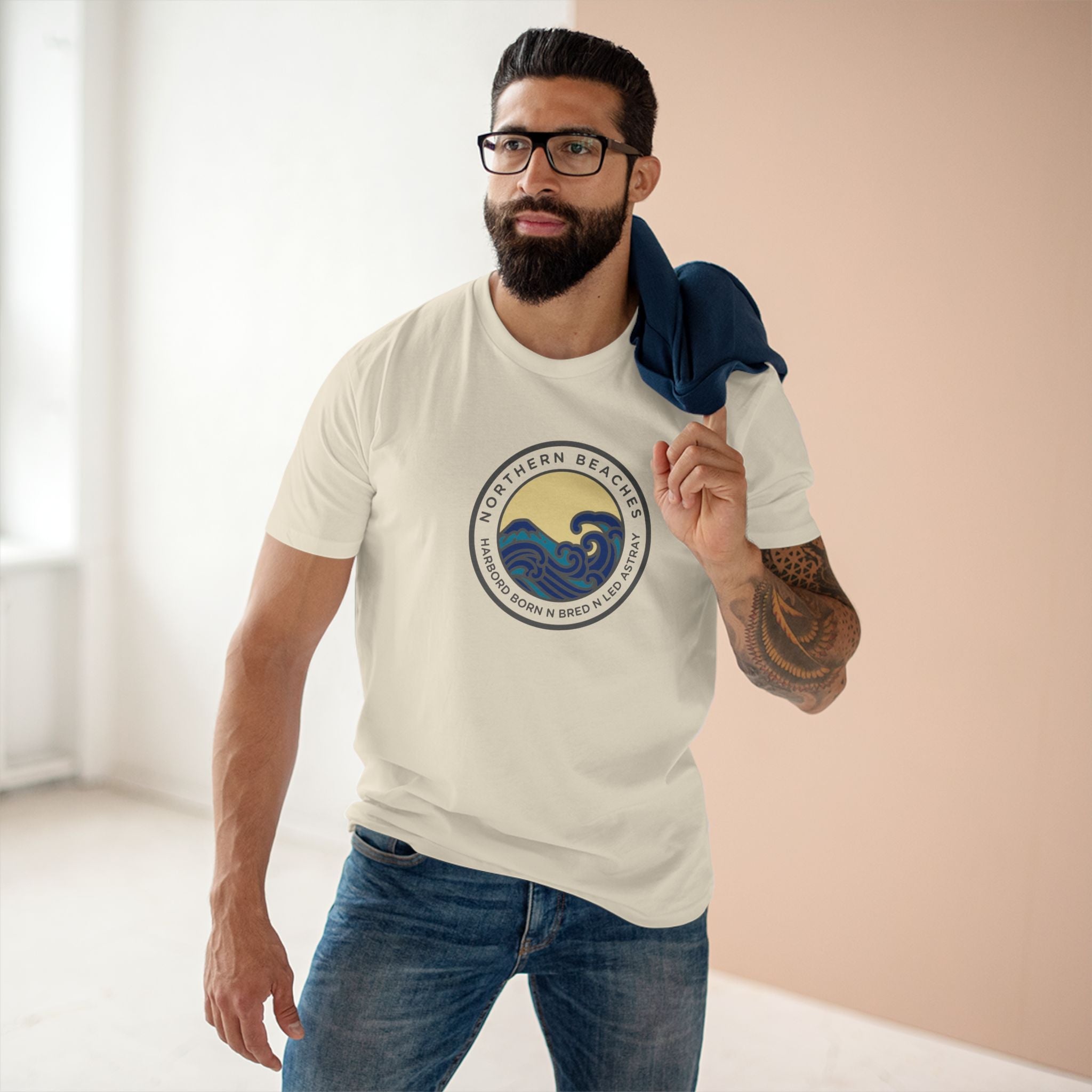 T-Shirt Northern Beaches Harbord Born n Bred n Led Astray Custom Logo Front Printify