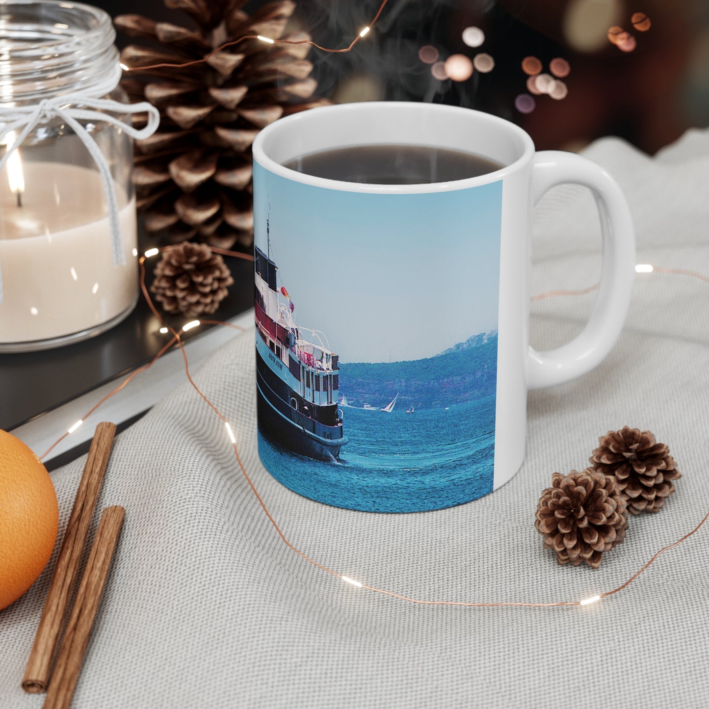 Coffee Mug - South Steyne Ferry Returning to Manly Wharf January 1991 Photo by Geoff Eastwood - Lost Manly Shop