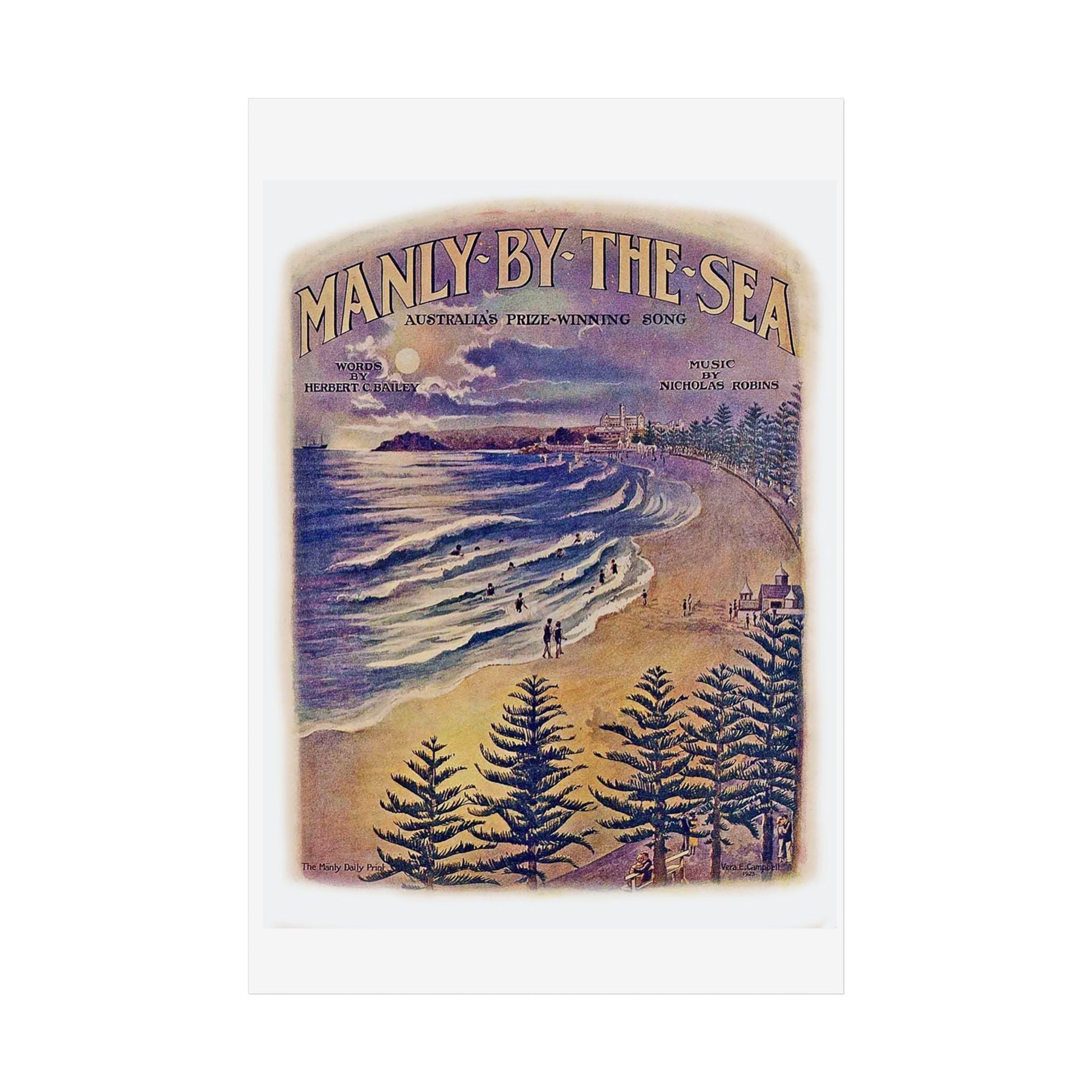 Vintage Poster 'Manly by the Sea' 1924  - 100 years old! - Lost Manly Shop