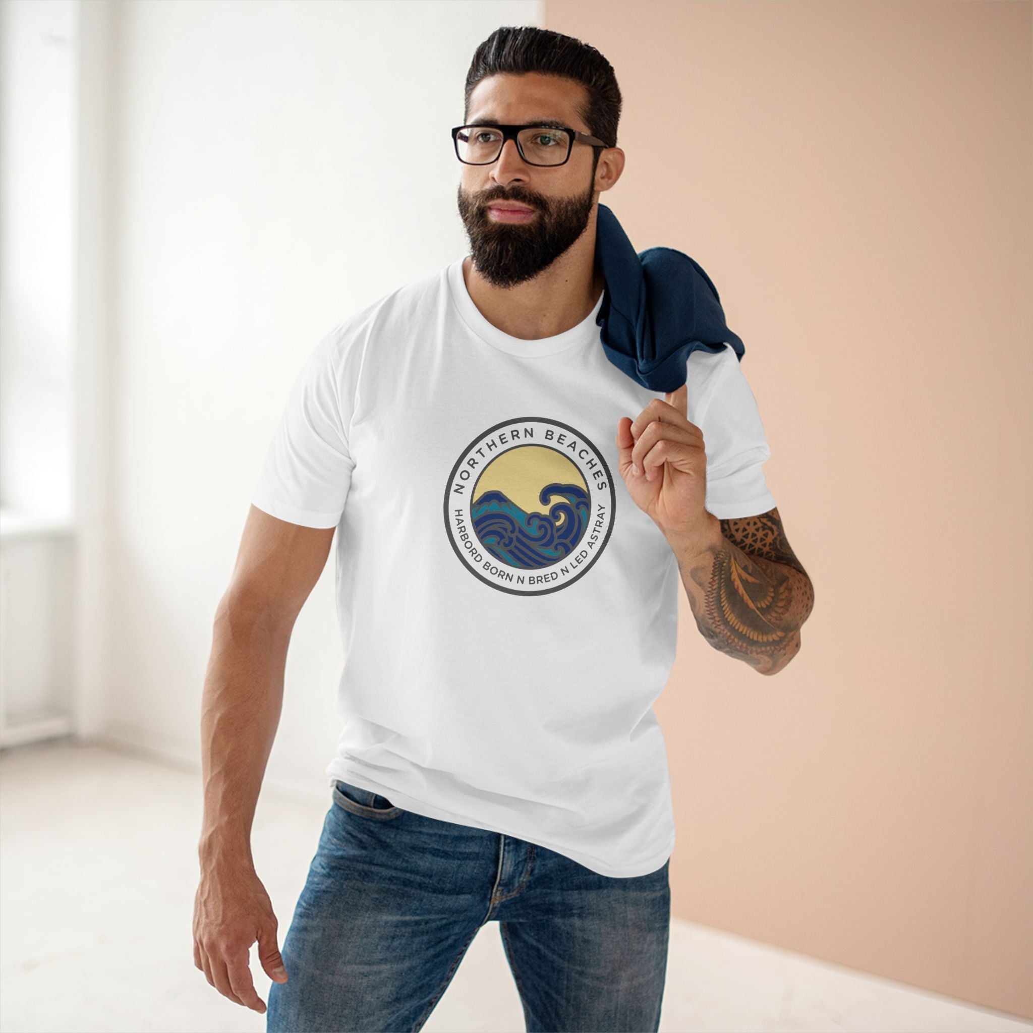 T-Shirt Northern Beaches Harbord Born n Bred n Led Astray Custom Logo Front Printify
