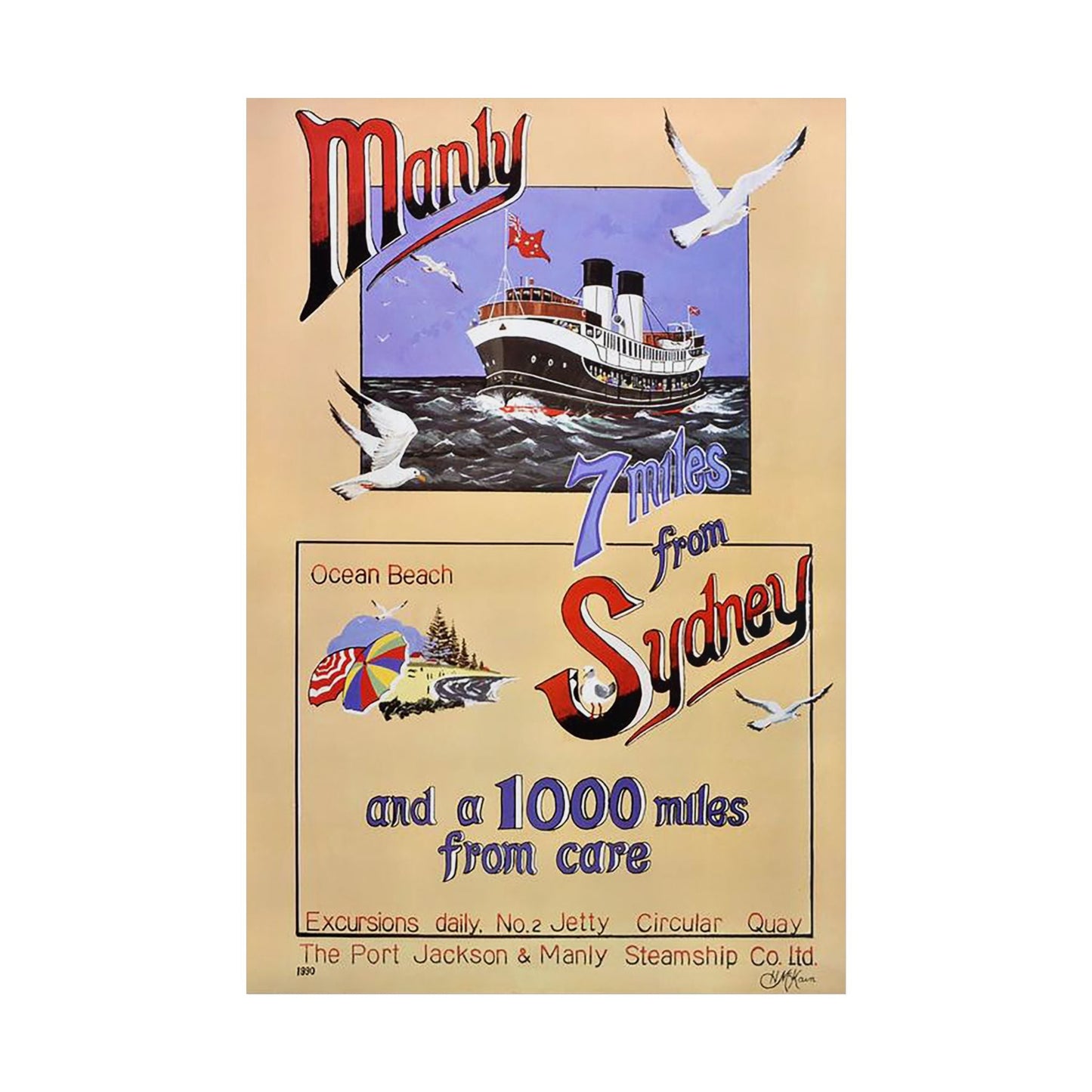 Lost Manly Vintage Poster Print - Australian Artist Henry McKain (1939-1990) 