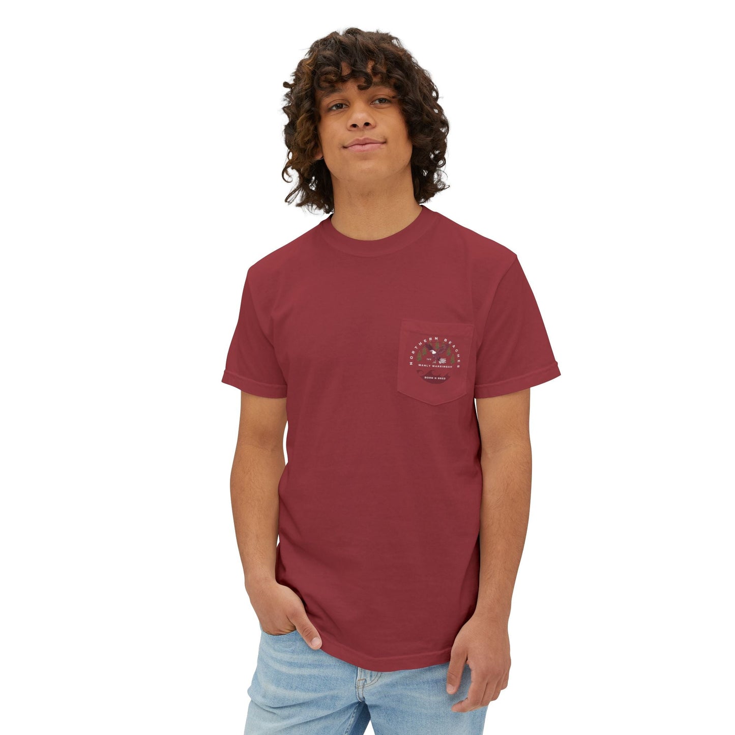 "The Westwood" Northern Beaches custom logo on front and back Pocket T-Shirt - Vintage Style for Beach Lovers