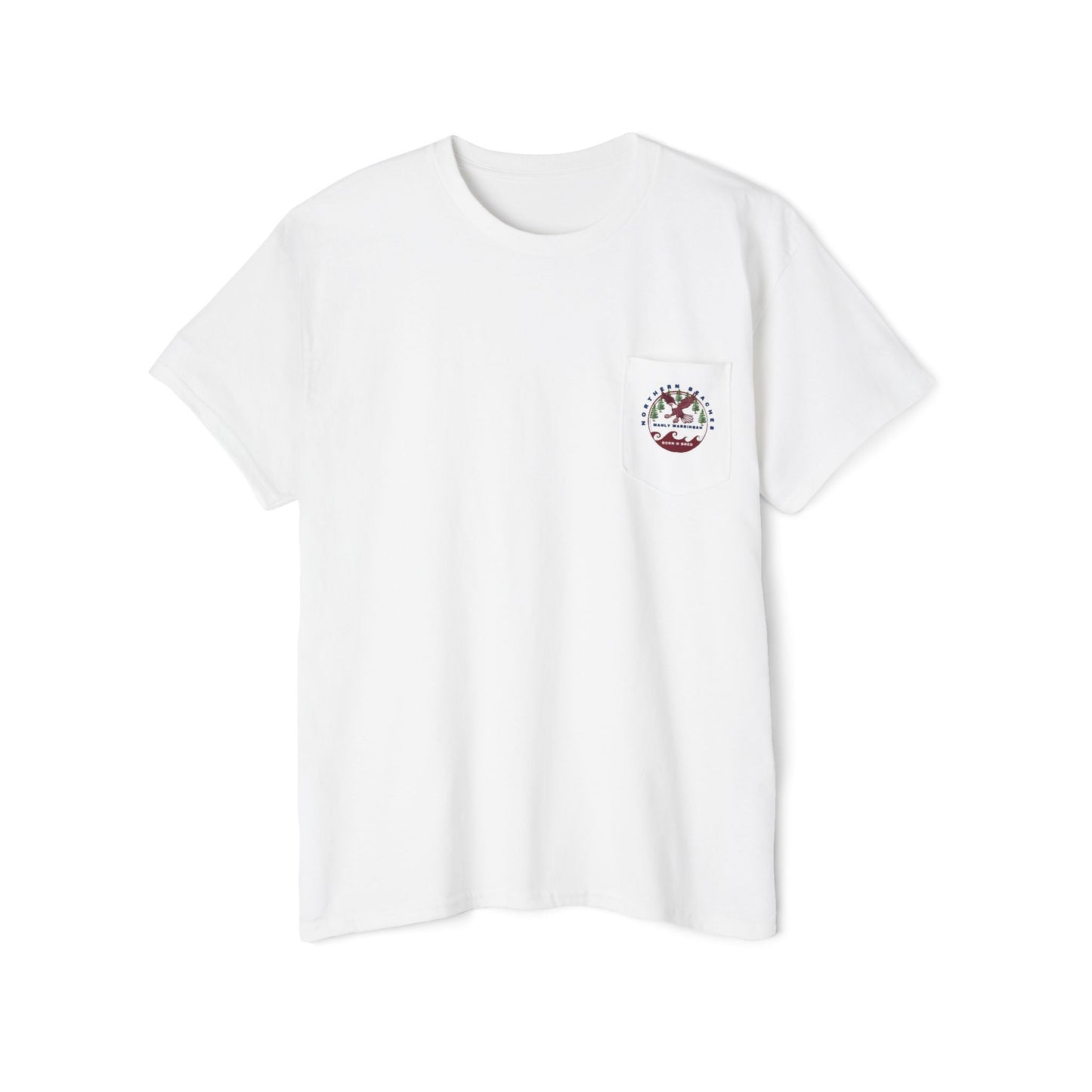 "The Westwood" Northern Beaches custom design different logo front and back Heavy Cotton Pocket Tee Printify
