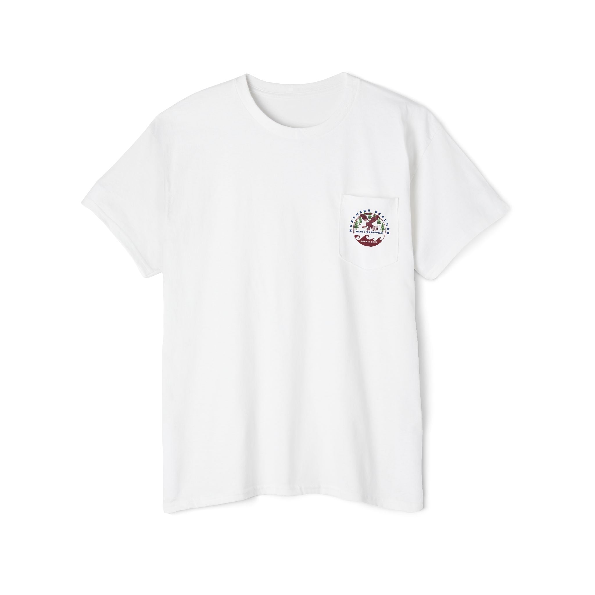 "The Westwood" Northern Beaches custom design different logo front and back Heavy Cotton Pocket Tee Printify