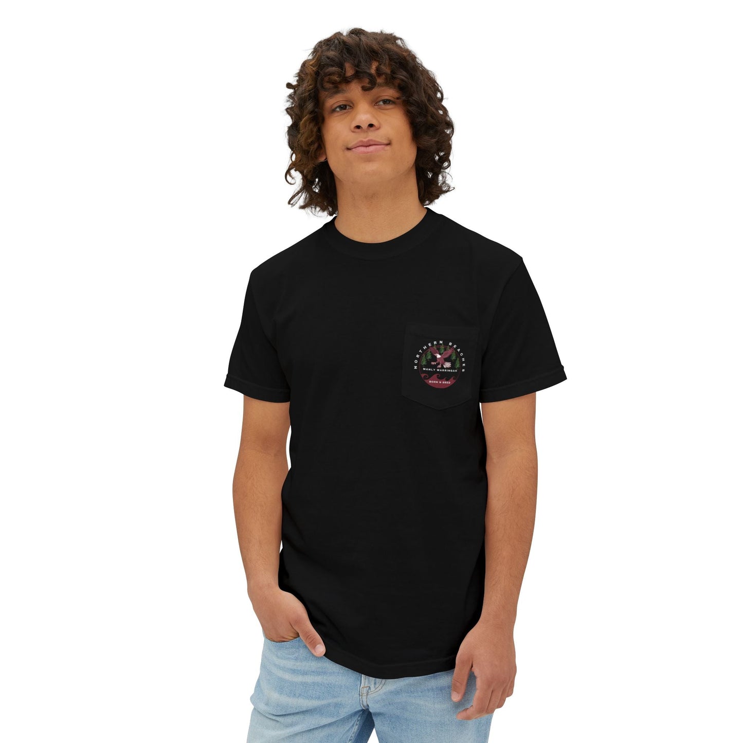"The Westwood" Northern Beaches custom design front and back logo on Garment-Dyed Pocket T-Shirt for Nature Lovers