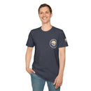 Collaroy custom logo front and sleeve. Lost Manly label. Unisex Soft style T-Shirt Printify