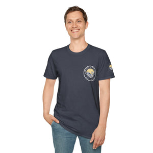 Collaroy custom logo front and sleeve. Lost Manly label. Unisex Soft style T-Shirt Printify