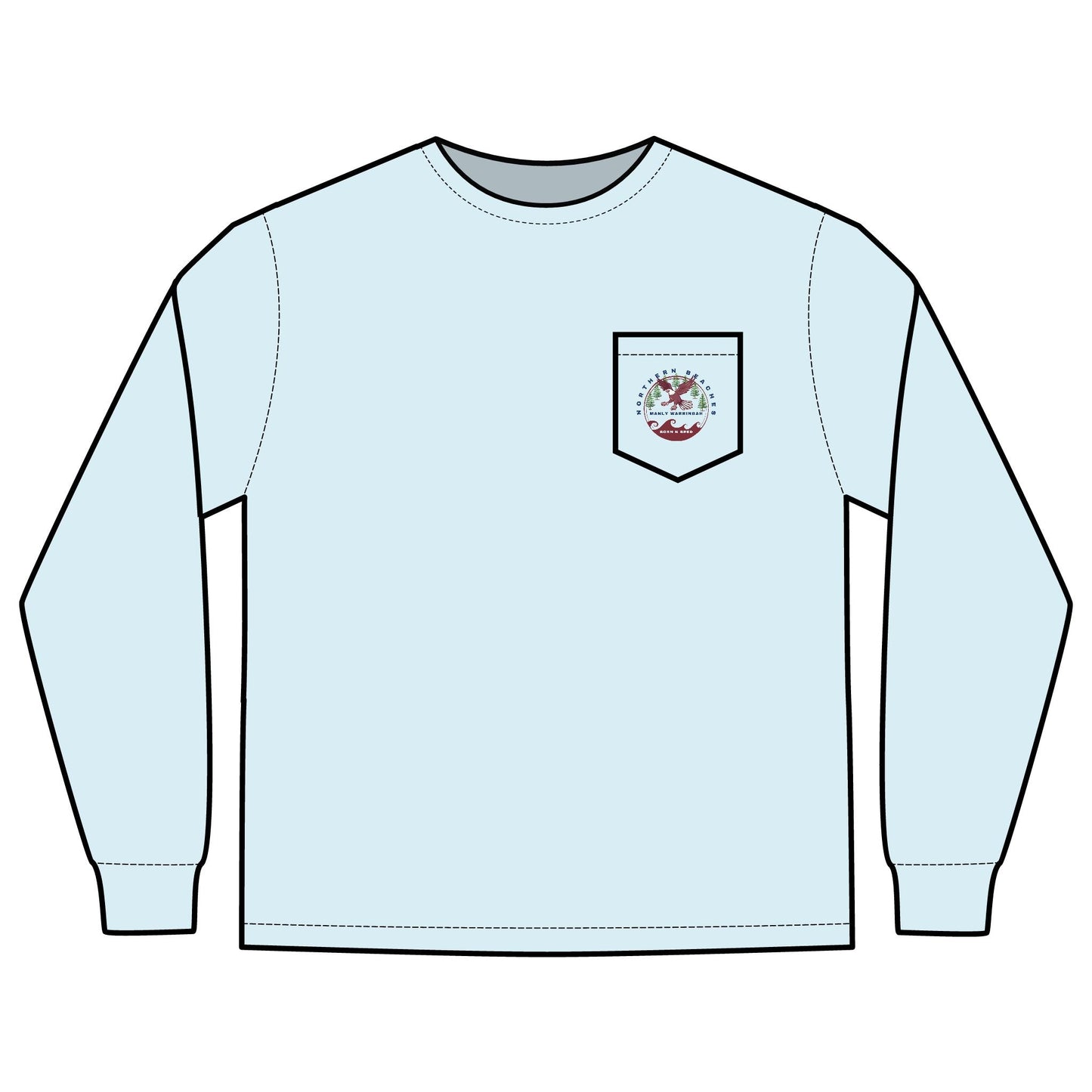 'The Westwood' Men's Long Sleeve Pocket T-Shirt with Northern Beaches Custom Design front and back logo