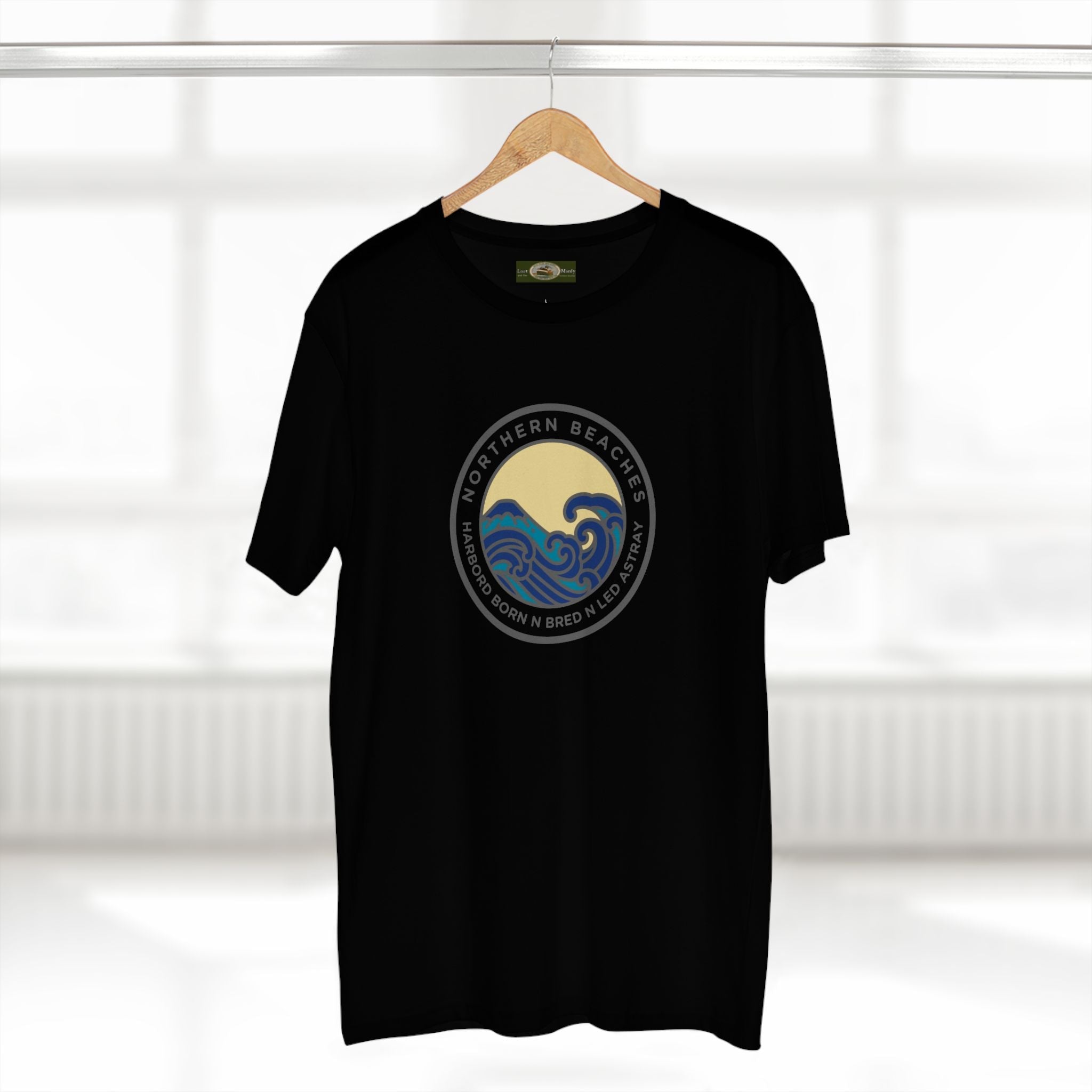 T-Shirt Northern Beaches Harbord Born n Bred n Led Astray Custom Logo Front Printify