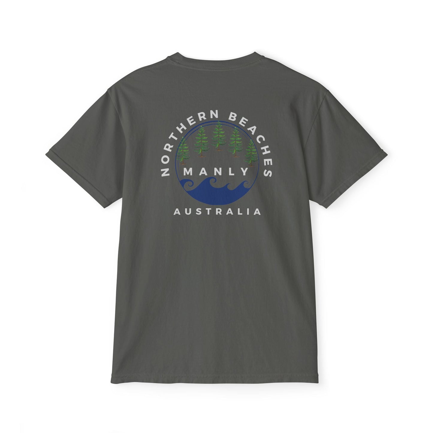 "The Westwood" Northern Beaches custom design front and back logo on Garment-Dyed Pocket T-Shirt for Nature Lovers