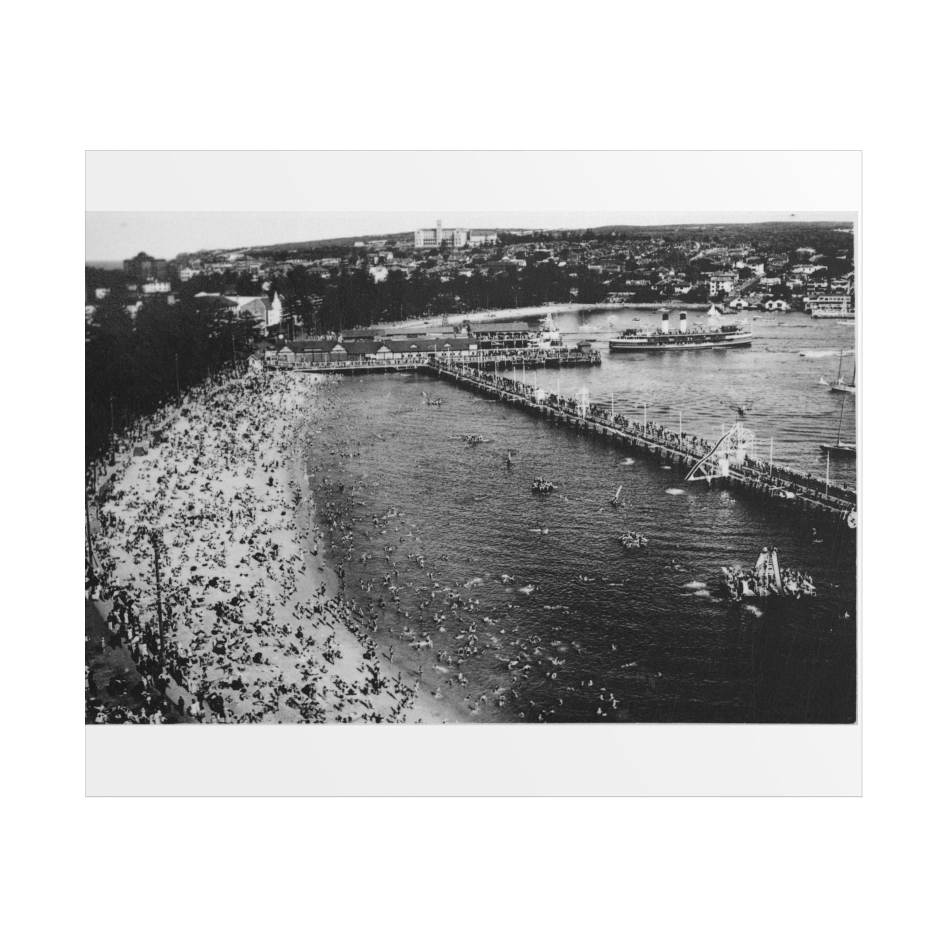 Vintage Black and White Manly Harbour Pool 1955 Poster - Lost Manly Shop