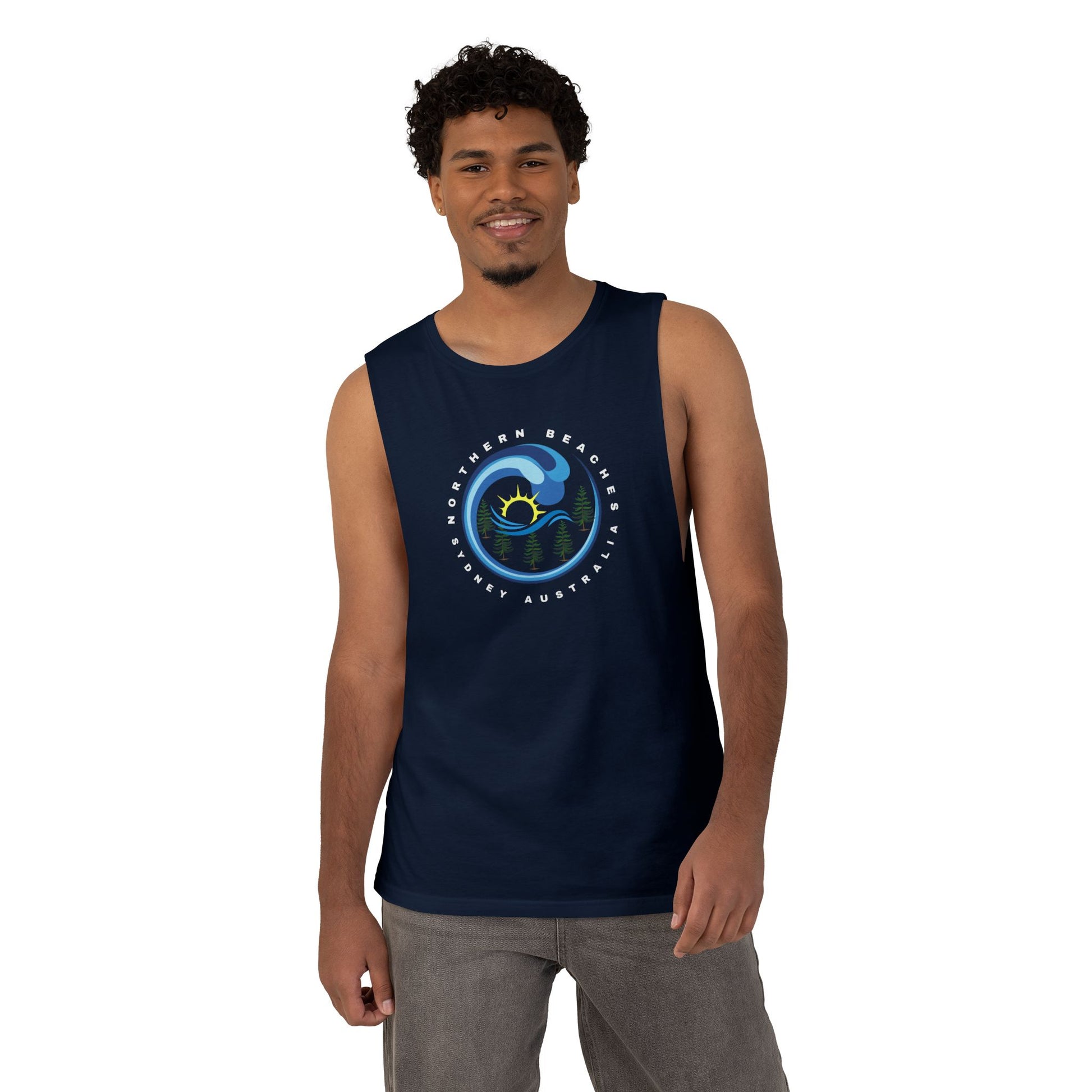 Lost Manly custom logo edition Barnard Surf Wave Tank Top — Coastal Graphic Tank with "Northern Beaches" Design - Lost Manly Shop