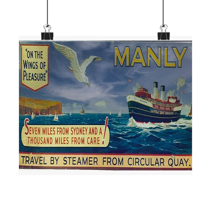Manly Ferry Vintage Travel Poster 1940s Vibrant Matte Horizontal Poster, Wall Art, Home Decor 