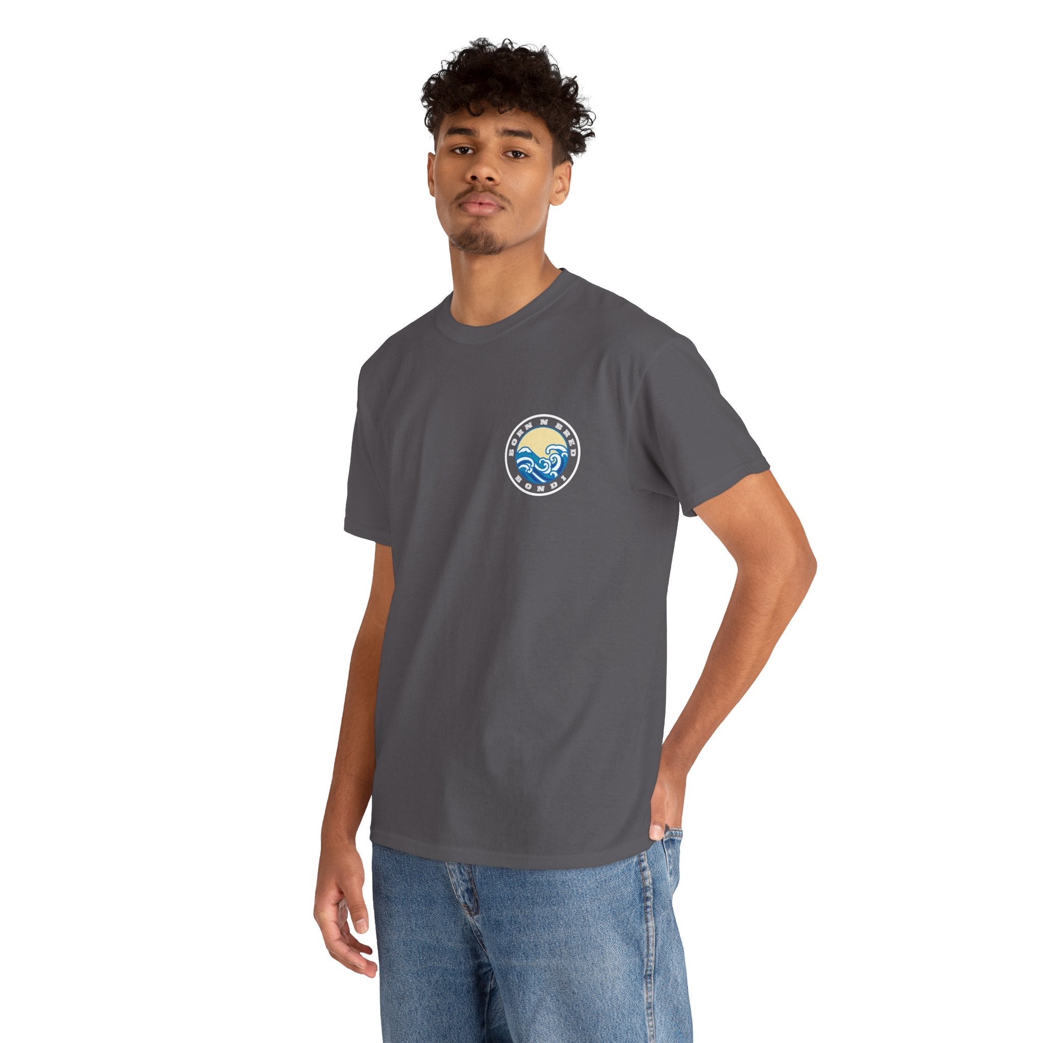 Heavy Cotton T-Shirt with free Canva custom designed logo front and back 